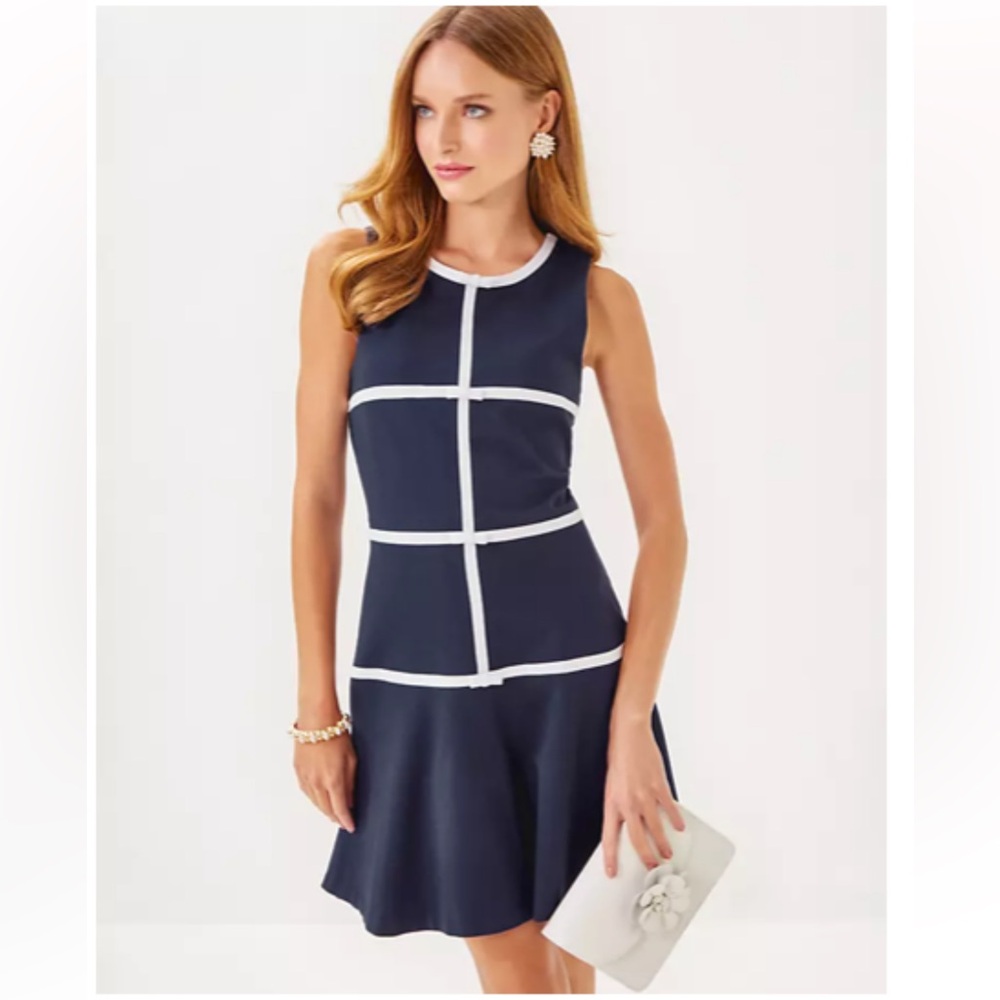 🆕Lilly Pulitzer Clancie Dress with white bow detail, Navy, Size 16, NWT